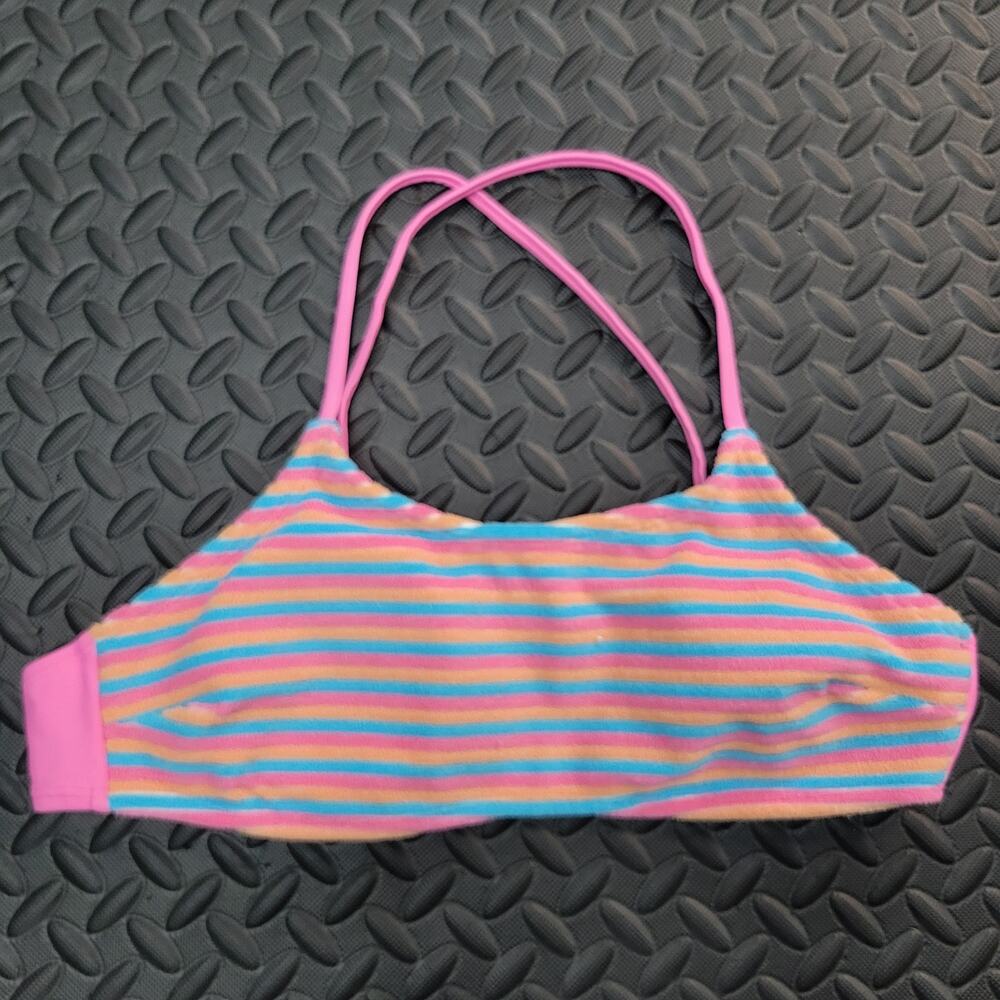 Terry Cloth Bikini Top Small Stripe Y2K Retro Swim Resort Summer Vacation Ready
